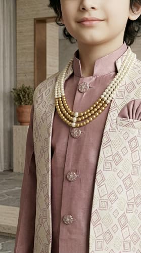 Image of AHHAAAA Kids Ethnic Silk Blend Waistcoat Kurta Pyjama 3 Piece Sherwani Set For Boys |540|
