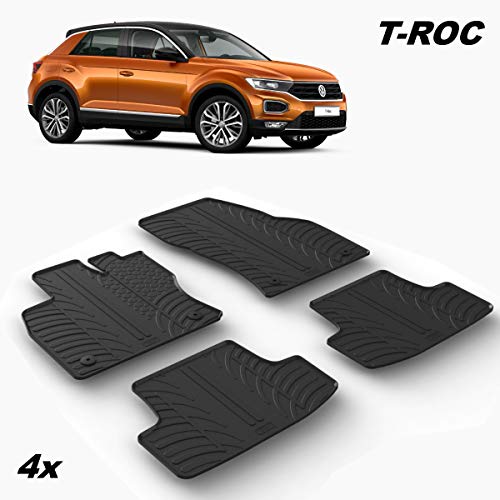 MYN - Juego de 4 Alfombrillas de Goma T-ROC Contour para vehículos Pesados - Protección contra Todas Las Condiciones meteorológicas - Inodoro - Fabricación Europea - Producto Premium