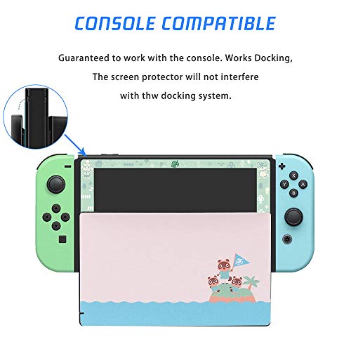 RHOTALL Screen Protector for Nintendo Switch, Animal Crossing Design Border Tempered Glass Film, Transparent HD Clear Anti-Scratch 9H Hardness Bubble-Free