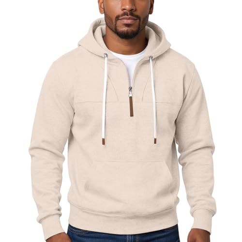 Mens Quarter Zip Pullover Hoodie Plain Hoodies Thick 1/4 Zip Hooded Sweatshirt Drawstring Fall Winter Sweater