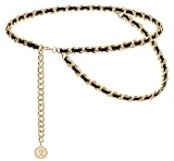Liutufy Women's Chain Belts Fashion Layered Flocking Cloth Belts Metal Waist Chain for Dress Vest Jeans (2 Gold Black XL)