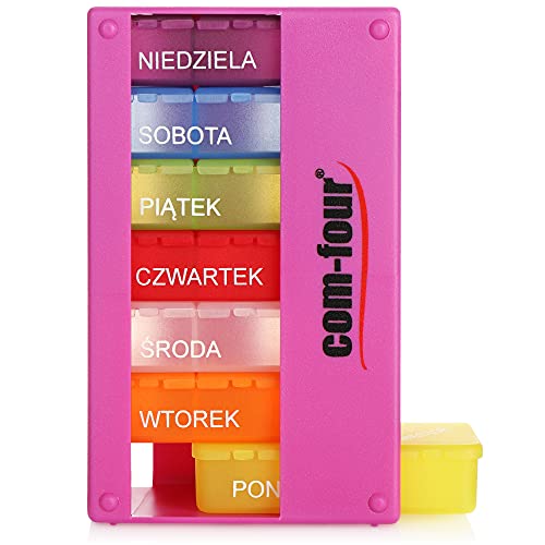 COM-FOUR® Distributeur de médicaments en POLONAIS - boîte de médicaments pour 7 jours - 3 compartiments - pilulier - boîte à comprimés - distributeur...