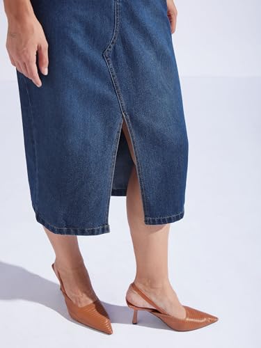 Image of Miss Chase Women's Regular High Rise Above Knee Stretchable Denim Skirt
