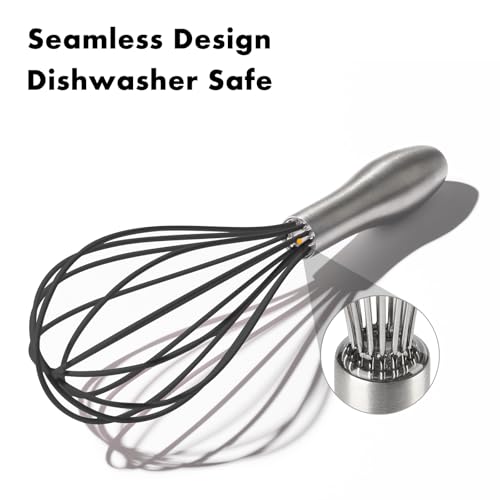 Image of OYV 10-Inch Black Silicone Whisk, Heat Resistant 480F Kitchen Whisk with Stainless Steel Ergonomic Handle, Non-Scratch for Nonstick Cookware, Dishwasher Safe, Perfect for Blending, Cooking & Beating
