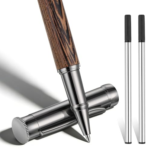 ElevateTech Wood Rollerball Pen Set with 2 Ink Black Refills