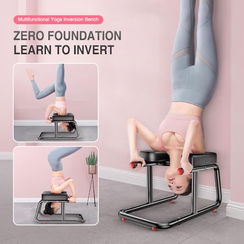 Image of KBQ Yoga Headstand Bench, Yoga Inversion Chair, Headstand Trainer - U-Shaped Stool with 400LB Capacity, Double Armrest, Non-Slip Fitness Aid, Thick Breathable Mat, Home & Gym Stability Stool (Black)