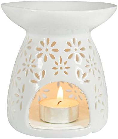 ToiM Vase Shaped Ceramic Hollowing Floral Aroma Lamp Candle Warmers Fragrance Warmer Oil Diffuser Essential Oil Lamp Aromatherapy Furnace Incense Burner Wax Melt Warmer Aroma Burner (White)