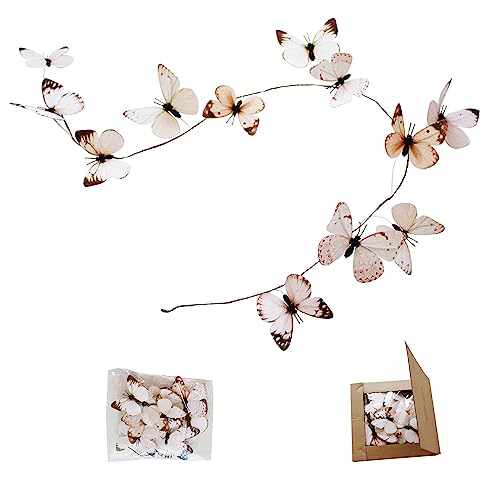 Artificial Butterfly Garland, Fake Butterfly Decorative Vines, DIY 3D Unique Butterfly Hanging Decor for Home Wall Easter Spring Flowers Party Wedding Arch Shopping (White Brown)
