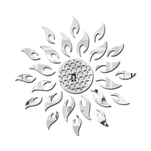 Image of Bikri Kendra -Mandala Sun 12 Flame Color Mirror Wall Stickers (Silver Mandala)