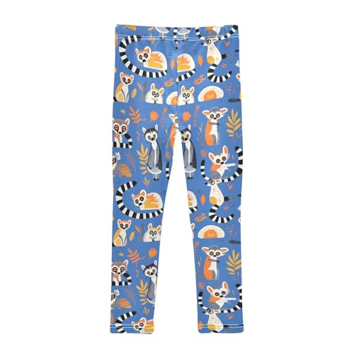 KLL Lemurs Madagascar on Blue Pattern Toddler Girls' Leggings Stretch High Waisted Pants Sports2