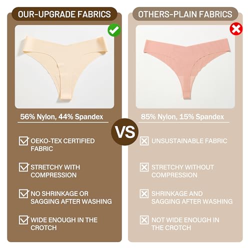 Image of DEANGELMON Seamless Thongs for Women No Show Thong V-waisted Underwear Women Comfy Multiple Pack