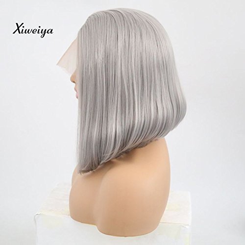 Xiweiya Silver Grey Short Straight Hair Synthetic Lace Wigs Short Bob Synthetic Lace Front Wigs For Women Platinum Blonde Heat Resistant Fiber Hair Middle Parting… - Image 3