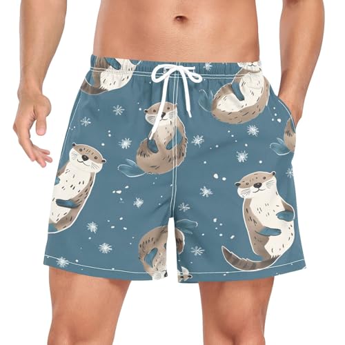 Otter Snow Men's Swim Trunks with Liner Quick Dry Beach Shorts Swimwear Bathing Suit S-XXL