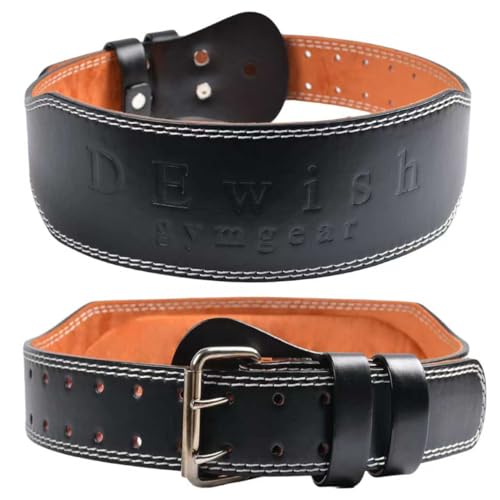 Leather Gym Fitness Belt, 4' & 6' Padded Lumbar Back Support, 10 Adjustable Holes for Weightlifting...