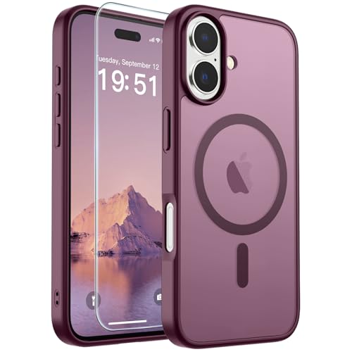 Image of SUPFINE Magnetic for iPhone 17 Case (Compatible with MagSafe)(Military Grade Drop Protection) Translucent Matte Shockproof with Anti-Fingerprint Phone Cover 2025,Wine Red
