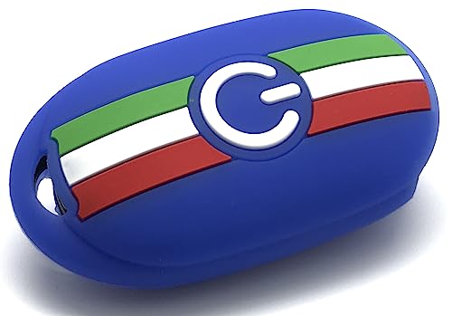 Housse clé Fiat 500e silicone bleu protection télécommande italienne