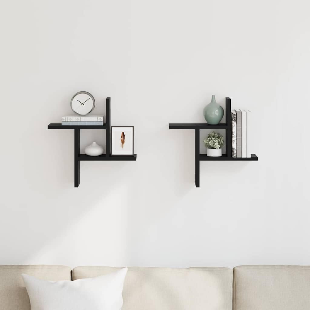 Scaffale da parete, 2 pezzi, nero, 38 x 12 x 38 cm, in legno, mensola sospesa, libreria, mensola angolare per soggiorno, camera da letto, cucina e ordine