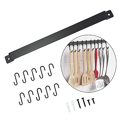 Ysislybin Keukenhaak rail zwart voor keukengerei, keukenrail met 10 haken en 2 schroeven, keukenrail koolstofstaal 43 cm - Image 6
