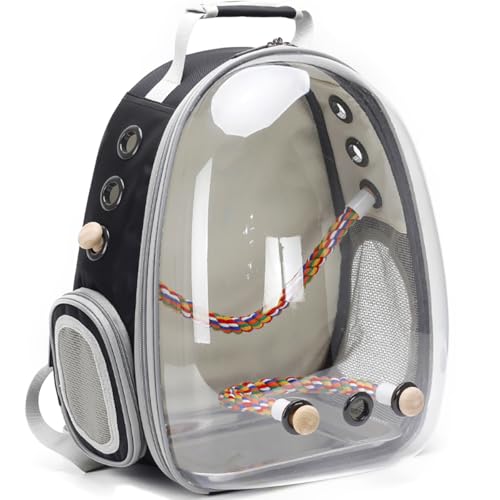 Interfashioner Sac à dos de transport pour oiseaux avec plateau en acier inoxydable et perchoir en bois