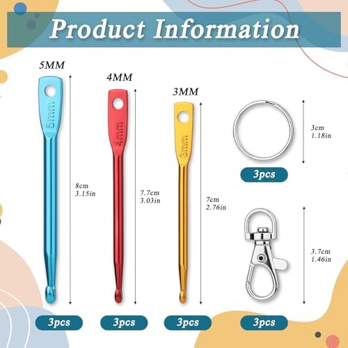 SHWAKK 3 Sets Mini Crochet Hook Keychain, 3 Size Aluminum Crochet Knitting Needles with Swivel Suitable for Yarn Knitting, Perfect for Beginners (3mm, 4mm, 5mm) - 1