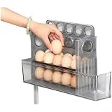 Contenitore per uova da 30 pezzi per porta del frigorifero, chiusura automatica con data per blocco quadrante, scaffale verticale in plastica PET sicuro, organizer compatto da cucina (grigio