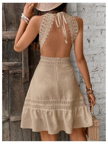 Image of SweatyRocks Women's Ruffle Backless Lace Dress Halter Sleeveless Summer Dresses