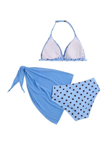 Image of Milumia Girl's 3 Piece Bikni Set Ditsy Floral Halter Swimsuit with Cover Up Skirts