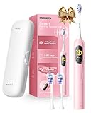SAKYPRORAL AI Electric Toothbrush with Smart LED Display for Adults Kids | 150-Day Rechargeable Toothbrush, Real-Time Map | 3-Min Timer, Travel Case | Teens Sonic Toothbrush Gift (G5S Pink)