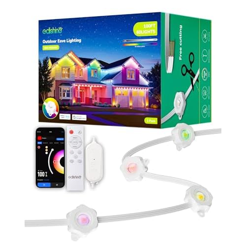 EDISHINE Cuttable Permanent Outdoor Lights PRO, 100FT 60 LED RGB+IC+Warm White Eave Light, 111+ Scene Mode, Smart APP/Voice & Remote, IP67 for House New Year Decor, Compatible with Alexa, Go