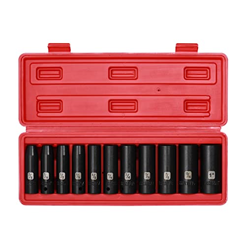 Image of EMENTOL 11PCS 1 /2 inch Drive Deep Impact Socket Set, 6-Point, CR-V, 11 Pieces 1 /2-Inch SAE Sockets, 3 /8 Inch - 1 Inch