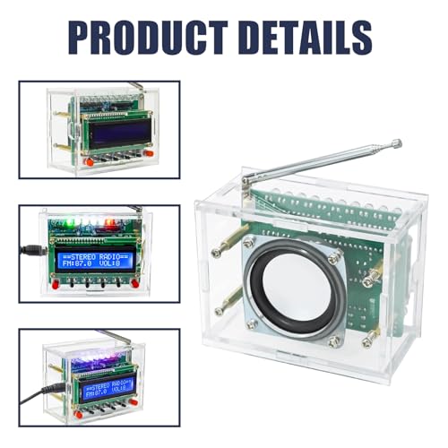GOMETY FM Radio Kits, DIY Elektronik Lötprojekte Bausatz Digitalradio mit LCD Display FM 87-108 MHz Lötübungs Kit Drahtloser Empfänger DIY Löten zum Praxis Lernen und Lehren mit Transparent Schale