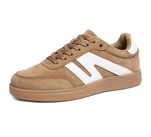 Image of LUCKY STEP Women Retro Gum Sole Fashion Sneakers | Genuine Leather Classic Tennis Skate Walking Shoes Anti Slip Trainers