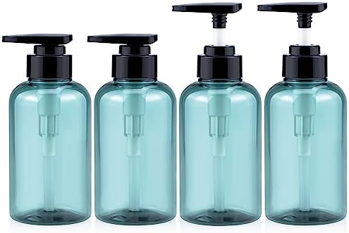 Shampoo and Conditioner Bottles Refillable, 4 Pack Kimqi 10oz/300ml Empty Shower Plastic Soap Dispenser Bottle with Pump for Guest Bathroom Lotion Body Wash