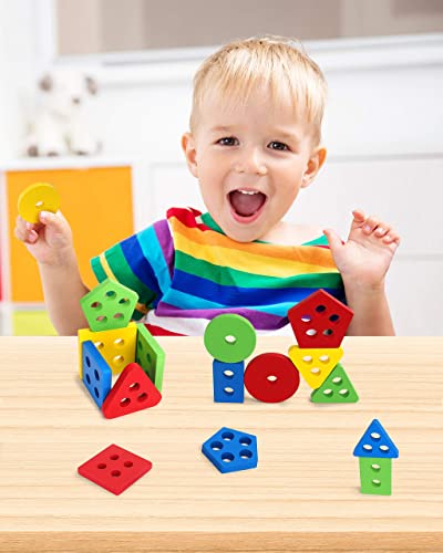 Coogam Wooden Sorting Stacking Montessori Toys, Shape Color Recognition Blocks Matching Puzzle Stacker Geometric Board Early Educational Puzzles For Years Old Boys And Girls #TOP4