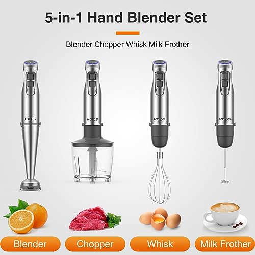 Koios HB-6005 1100W Immersion Hand Blender, Stainless Steel Stick Blender With 12-Speed & Turbo Mode, 5-In-1 Handheld Blender With 600 Ml Mixing Beaker With Lid, 500 Ml Chopper, Whisk thumb #5