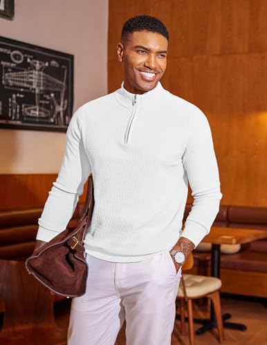 COOFANDY Men's Quarter Zip Sweater Slim Fit Lightweight Mock Neck Pullover Knit Texture Polo Sweaters3
