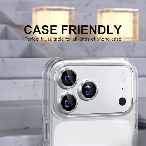 Image of Choiche Camera Lens Protector Compatible for iPhone 17 Pro / iPhone 17 Pro Max - 9H Tempered Glass Camera Cover with Metal Ring Decoration, Scratch-Resistant Screen Protector (Silver, HD Clarity, Easy Install)