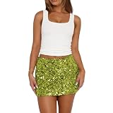 RARITYUS Minifalda de lentejuelas brillantes para mujer, cintura baja, falda tipo lápiz, para conciertos, bailes, festivales, Verde, M