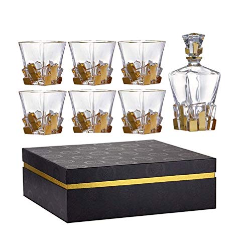 Set Di Decanter Per Whisky Diamond - Decanter Deluxe A Forma Di Diamante Da 850 Ml Su Supporto In Legno 9 Pietre