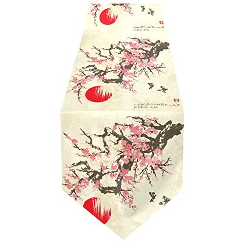Alaza Double-Sided Japanese Spring Sakura Cherry Blossom With Butterflies Table Runner 14X108 Inches Long,Table Cloth Runner For Wedding Birthday Party Kitchen Dining Home Everyday Decor #TOP19