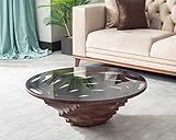 Papella Luxury Round Coffee Table β Sculptural Walnut Base with Smoked Glass Top β Mid-Century Modern Statement Piece for Elegant Interiors & Office Furniture