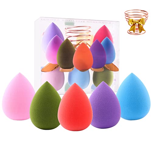 6Pcs Makeup Sponges Set-5Pcs Beauty Blender with 1Pcs Sponge Holder,Flawless for Blending Liquid Foundations,Creams and Powders.