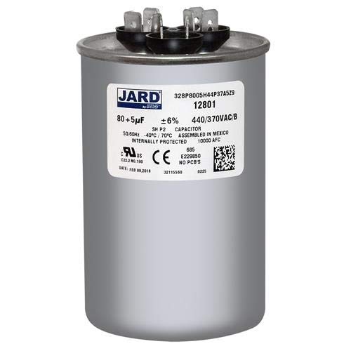 (2) Pack, 80 + 5 uF x 370 or 440 VAC - Jard # 12801 Round Dual Run Capacitor