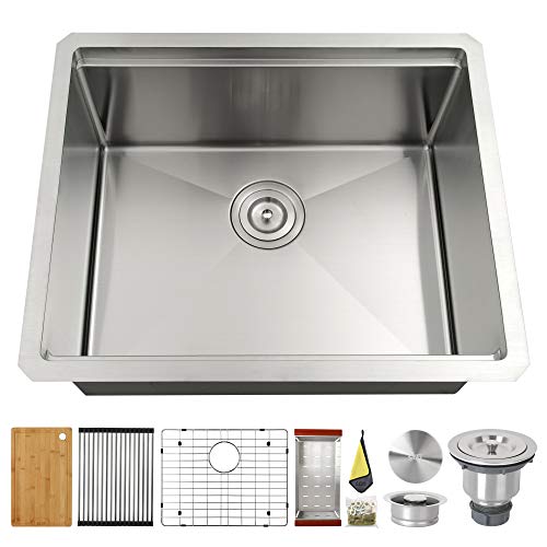 LQS Kitchen Sinks, Stainless Steel Sink, Stainless Steel Undermount Kitchen Sink 23\"x 19\", Workstation Ledge Kitchen Sinks, Undermount Small Bar and Prep Kitchen Sink, 16 Gauge Deep Single Sink Bowl