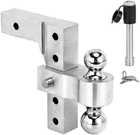 Kweetle Adjustable Trailer Hitch Ball Mount,8-Inch Drop Hitch,Fits 2-Inch Receiver,Tow Hitch Aluminum Forged Shank 2 Inch & 2-5/16 Inch Balls,Double Stainless Steel Lock Pins,5000 LBS,Silver