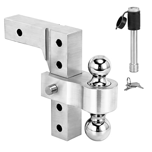 Kweetle Adjustable Trailer Hitch Ball Mount,8-Inch Drop Hitch,Fits 2-Inch Receiver,Tow Hitch Aluminum Forged Shank 2 Inch & 2-5/16 Inch Balls,Double Stainless Steel Lock Pins,5000 Lbs,Silver #TOP3