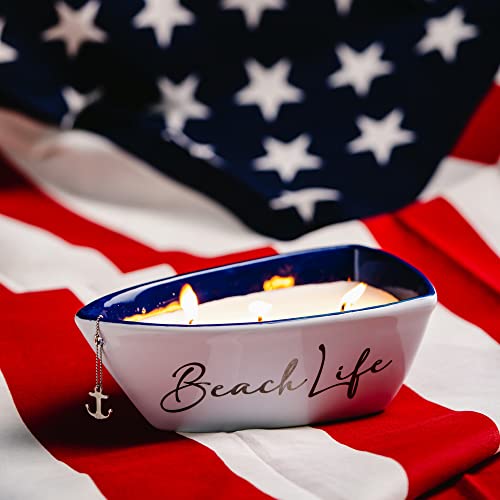 Pavilion Gift Company - Beach Life- Triple Wick 10 oz 100% Soy Wax Candle Scent: Fresh Linen with Silver Detail Accents - Image 6