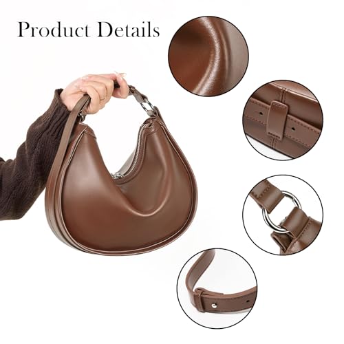 Image of MFFOR Genuine Leather Crescent Bags for Women, Half Moon Clutch Purses | Designer handbag, 12*3*10inch, Soft leather, Adjustable strap, Zipper closure
