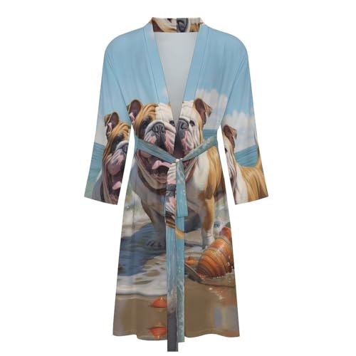 French Bulldog Frenchie Dog Beach Men's Bathrobes Lightweight Sleepwear Long Sleeve Loungewear Nightgown Pajamas3