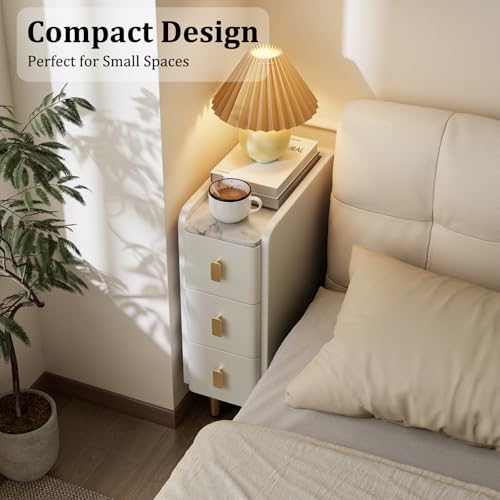 AQIMUELE Narrow Nightstand with Drawers, Narrow Side Table Leather, Small Bedside Tables for Bedroom. (White) by AQIMUELE - Image 4